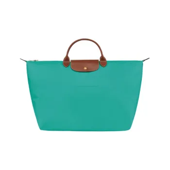 LONGCHAMP Canvas With Leather Trim Canvas Bag, Travel Bag, Handbag Large Size Women's Blue