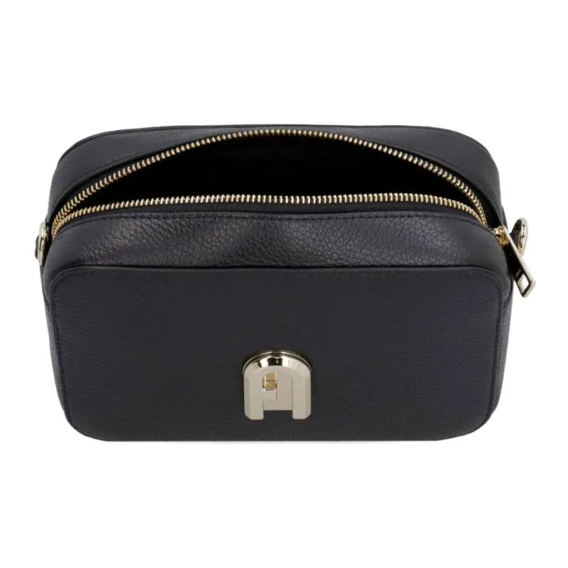 Furla Sleek Collection Hammered Texture Leather Camera Bag, Shoulder Bag, Crossbody Bag Women's Black-3