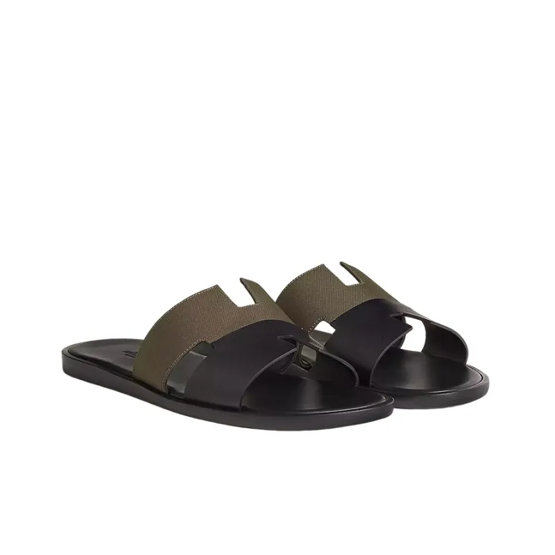HERMES Izmir Slide Slippers Men's Black Brown-2