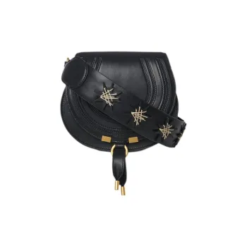 Chloe Marcie Calfskin Saddle Bag, Shoulder Bag, Crossbody Bag, Handbag Trumpets Women's Black