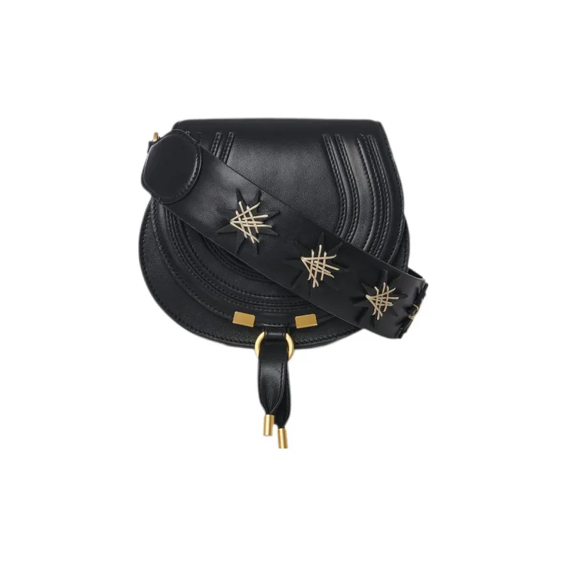Chloe Marcie Calfskin Saddle Bag, Shoulder Bag, Crossbody Bag, Handbag Trumpets Women's Black-0
