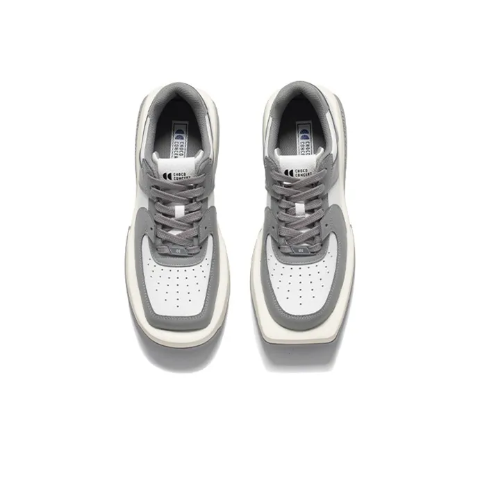 CHOCO CONCERT Cow Leather Round And Square Asymmetrical Sneaker Stylish Skateboarding Shoes Unisex Gray-3