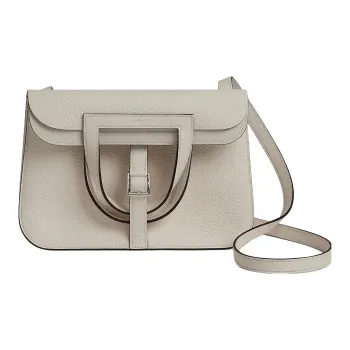 HERMES Halzan Clemence Bullock Leather Horse Shoe Bag Shoulder Bag Crossbody Bag Handbag Women's 8L Beton Glacier White