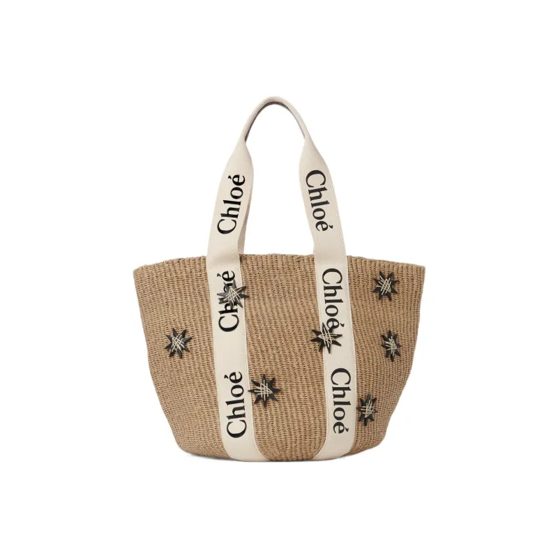Chloe Woody Cow Leather Basket Bag One Shoulder Handbag Large Size Women's Brown-2