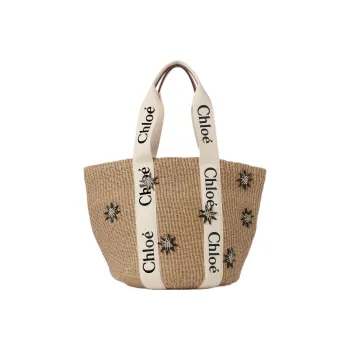 Chloe Woody Cow Leather Basket Bag One Shoulder Handbag Large Size Women's Brown