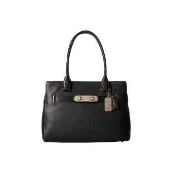 COACH Swagger Pebbled Leather One Shoulder Handbags Large Size Women's Black