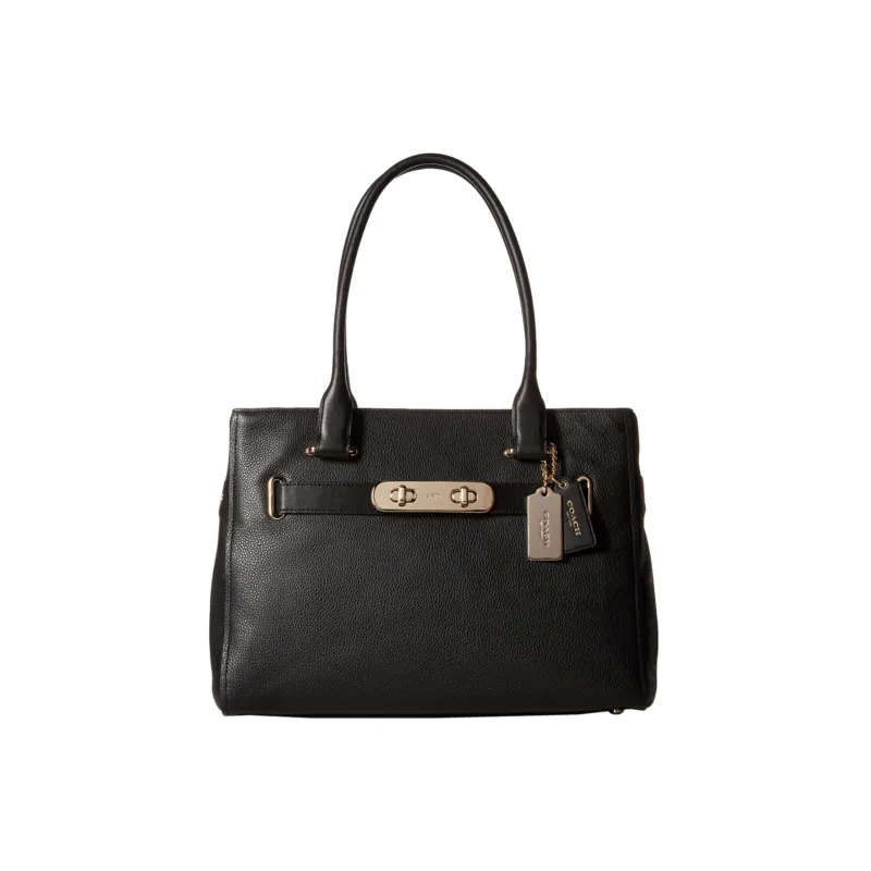 COACH Swagger Pebbled Leather One Shoulder Handbags Large Size Women's Black-0