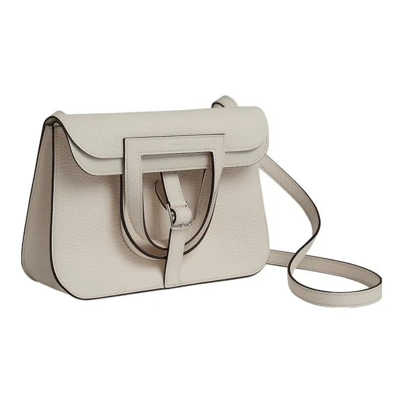 HERMES Halzan Clemence Bullock Leather Horse Shoe Bag Shoulder Bag Crossbody Bag Handbag Women's 8L Beton Glacier White-1