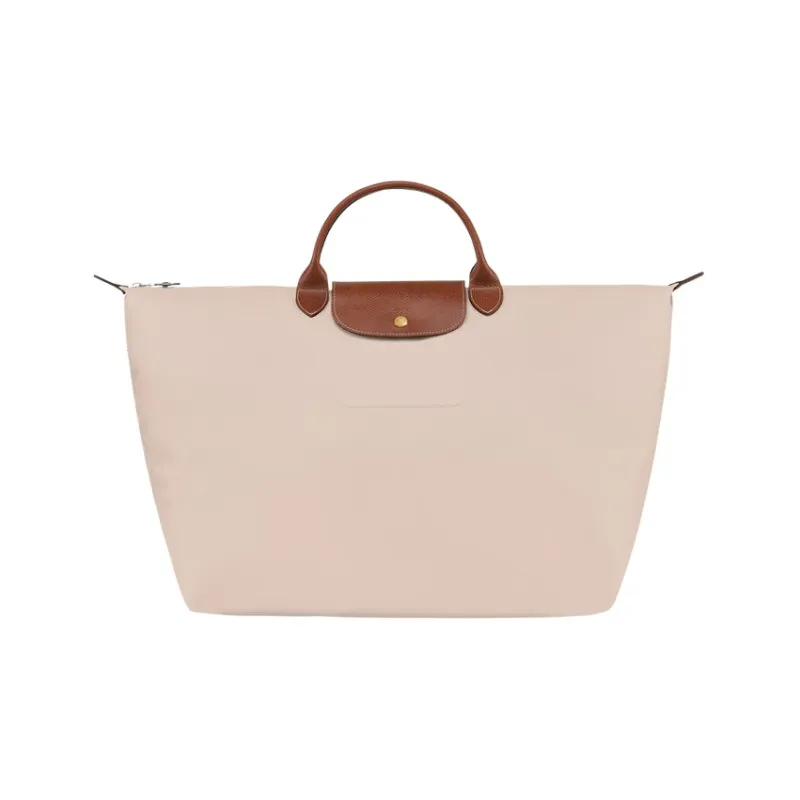 LONGCHAMP Le Pliage Canvas With Leather Trim Canvas Bag, Travel Bag, Handbag Tubas Women's Beige-0