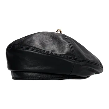 CLARKIA FLOWER Pu Leather Berets Women's Black