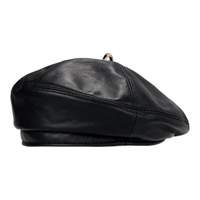 CLARKIA FLOWER Pu Leather Berets Women's Black-0