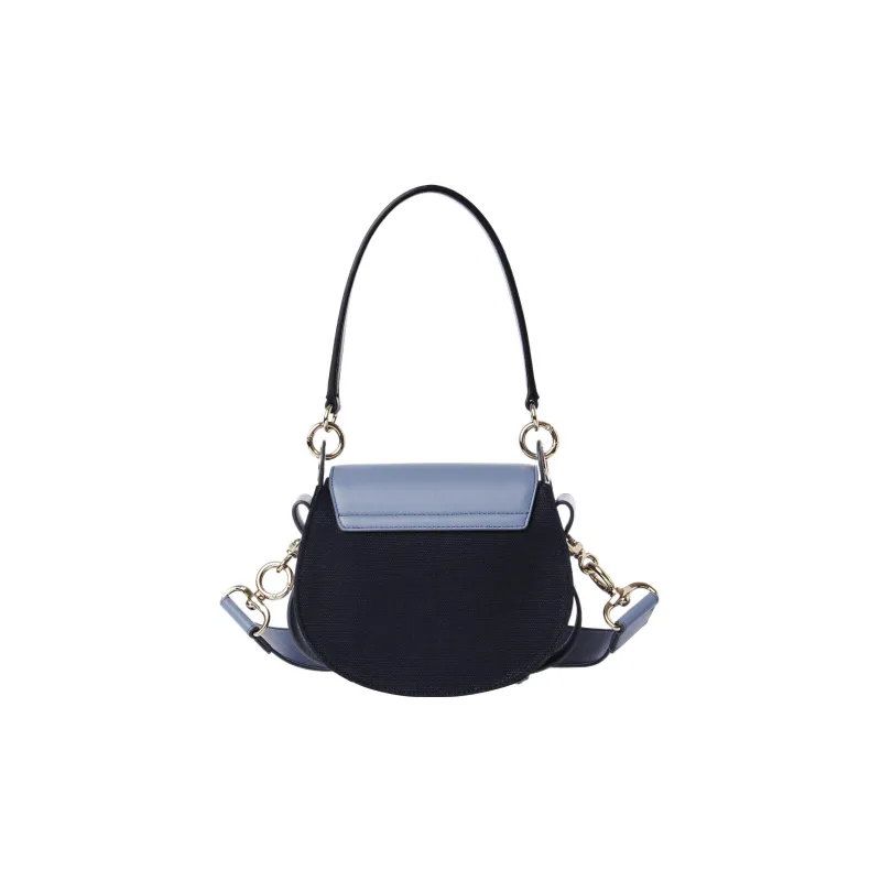 Chloe Tess Linen Canvas With Shiny Calfskin Shoulder Bag Crossbody Bag Handbag Small Size Women's Blue/Black-1