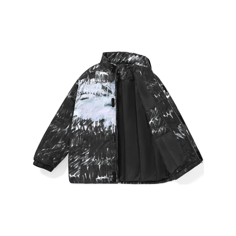 Bt Letter Stand Collar Loose Fit Puffer Jacket Unisex-2