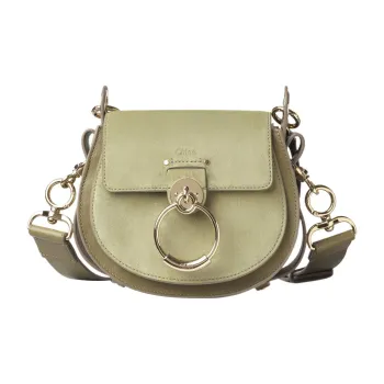 Chloe Tess Suede Laminated Calfskin Shoulder Bag Crossbody Bag Handbag Small Size Women's Green