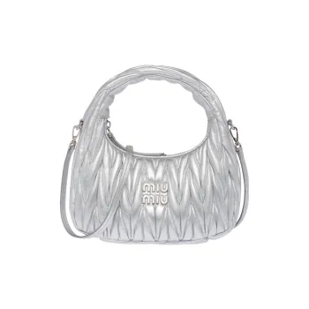 MIU MIU Wander Series Soft Sheep Leather Crescent Bag Shoulder Bag Crossbody Bag Handbag Small Size Women's Silver