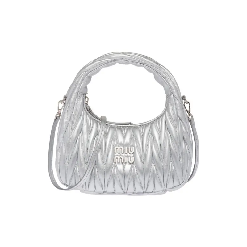 MIU MIU Wander Series Soft Sheep Leather Crescent Bag Shoulder Bag Crossbody Bag Handbag Small Size Women's Silver-0