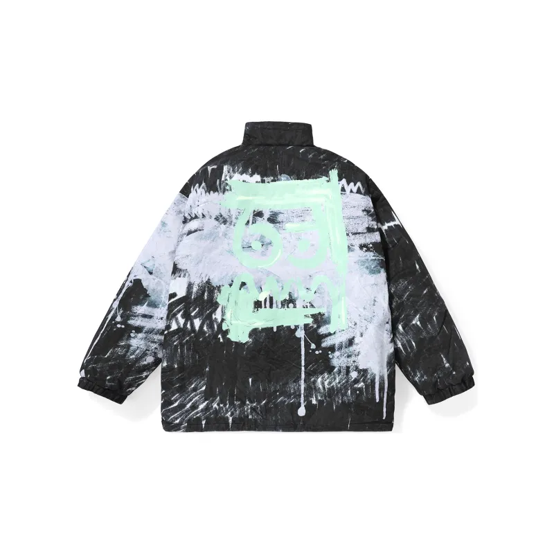 Bt Letter Stand Collar Loose Fit Puffer Jacket Unisex-1