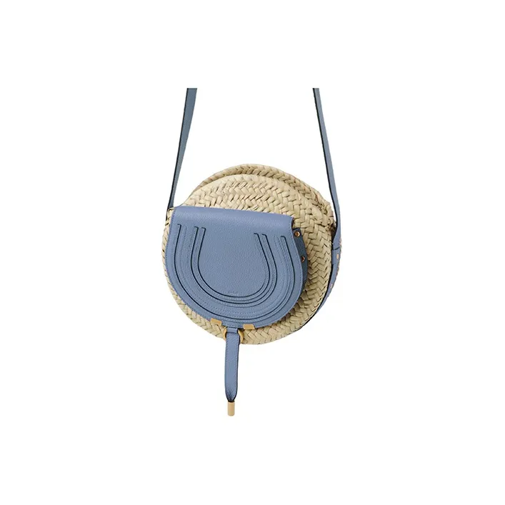 Chloe Marcie Raffia Fiber With Calfskin Shoulder Bag, Crossbody Bag Women's Blue-1
