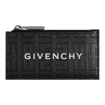 GIVENCHY 4G Coated Canvas Cow Leather Patchwork Detail Card Clip Card Holder Men's Black