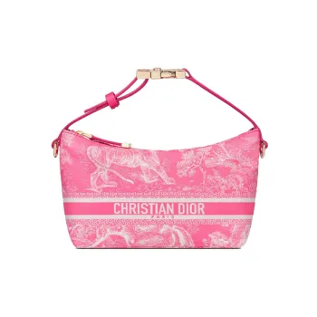 DIOR DiorTravel Embroidery Lunch Box Bag Handheld Handbag Small Size Women's Neon Pink