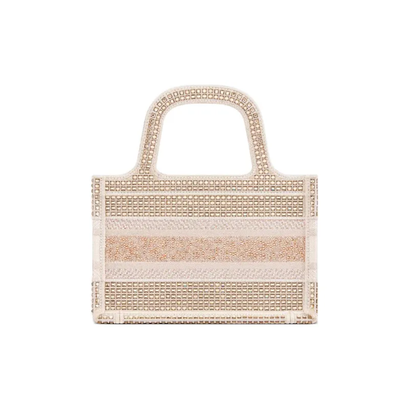 DIOR BookTote Faux Crystal Embroidery Tote Bag Shopping Bag Handbag Mini Women's Gold-3
