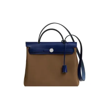 HERMES Herbag Zip Canvas With Leather Handbag Shoulder Bag Crossbody Bag Women's Maroon/ultramarine Blue/sapphire Blue