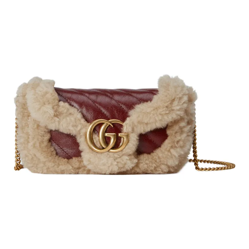 GUCCI GG Marmont Shearling With Leather Crossbody Bag, Shoulder Bag Women's-0