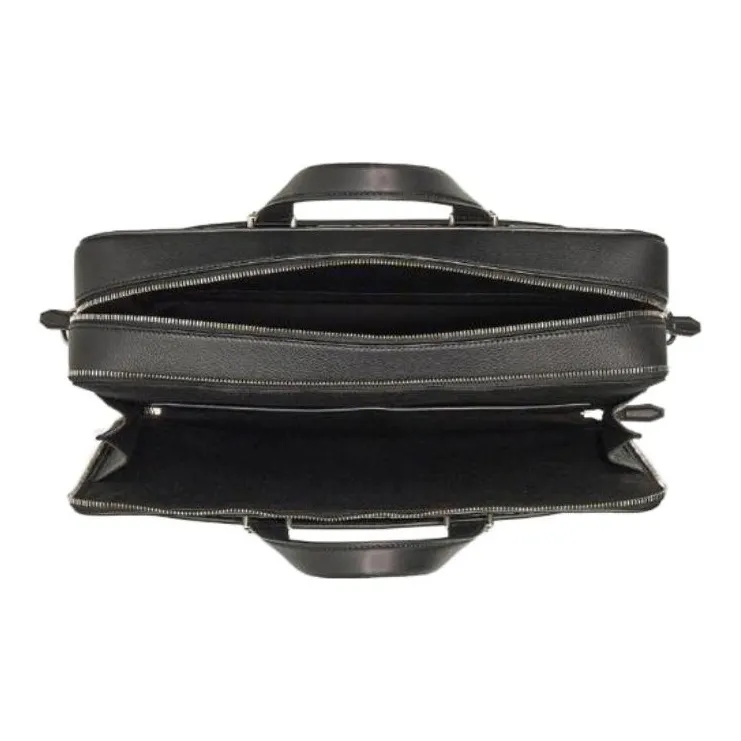 FERRAGAMO Travel Embossed Leather Handbag Men's Black-3