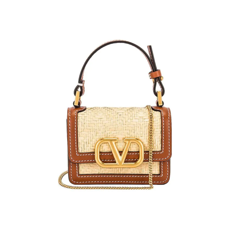 Valentino GARAVANI Raffia With Leather Trim Handbag Shoulder Bag Crossbody Bag Mini Women's Brown/Beige-0
