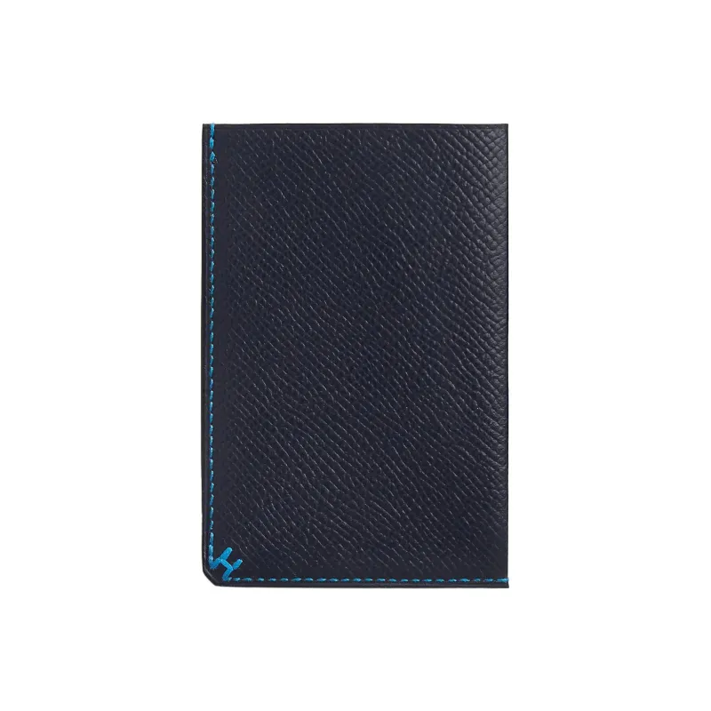 HERMES H Sellier Epsom Calfskin Card Clip Card Holder Regular Men's Dark Blue-0