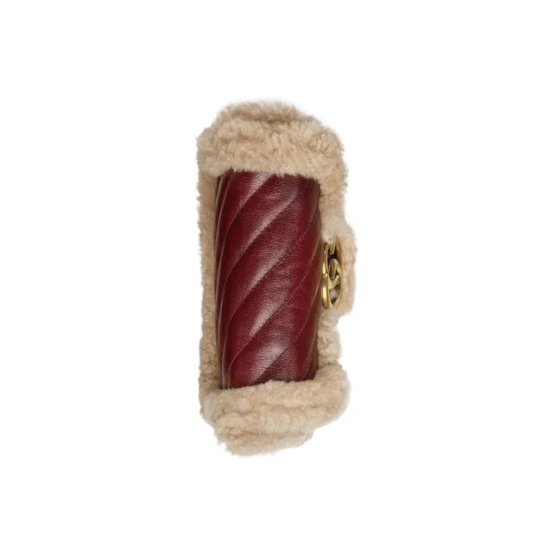 GUCCI GG Marmont Shearling With Leather Crossbody Bag, Shoulder Bag Women's-5