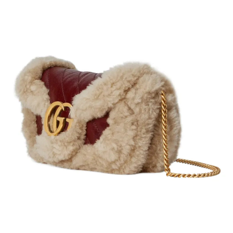 GUCCI GG Marmont Shearling With Leather Crossbody Bag, Shoulder Bag Women's-1