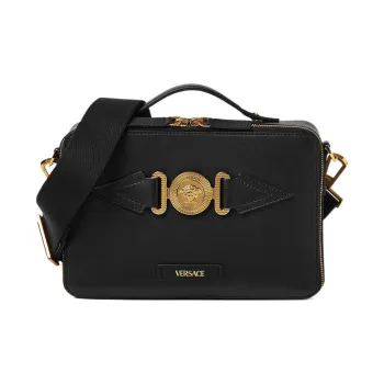 VERSACE Calfskin Crossbody Bag Shoulder Bag Men's Black