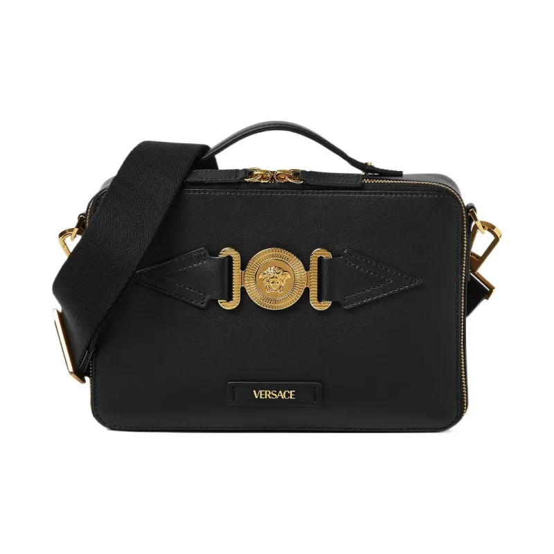 VERSACE Calfskin Crossbody Bag Shoulder Bag Men's Black-0