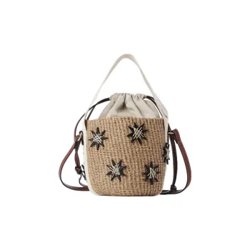 Chloe Woody Embroidered Cow Leather Basket Bag Shoulder Bag Crossbody Bag Handbag Small Size Women's Brown