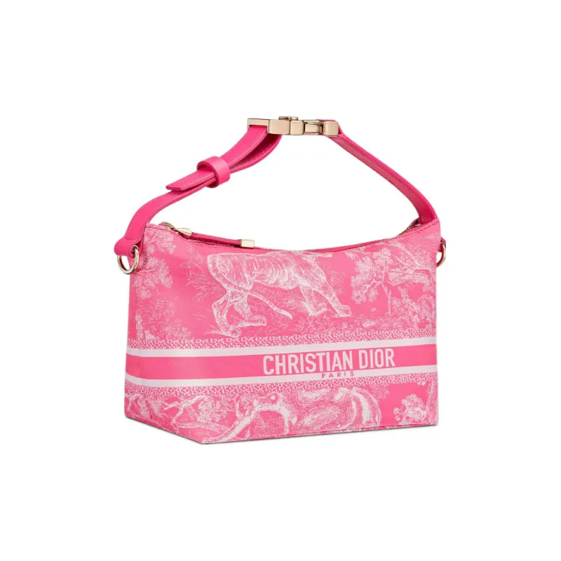 DIOR DiorTravel Embroidery Lunch Box Bag Handheld Handbag Small Size Women's Neon Pink-1