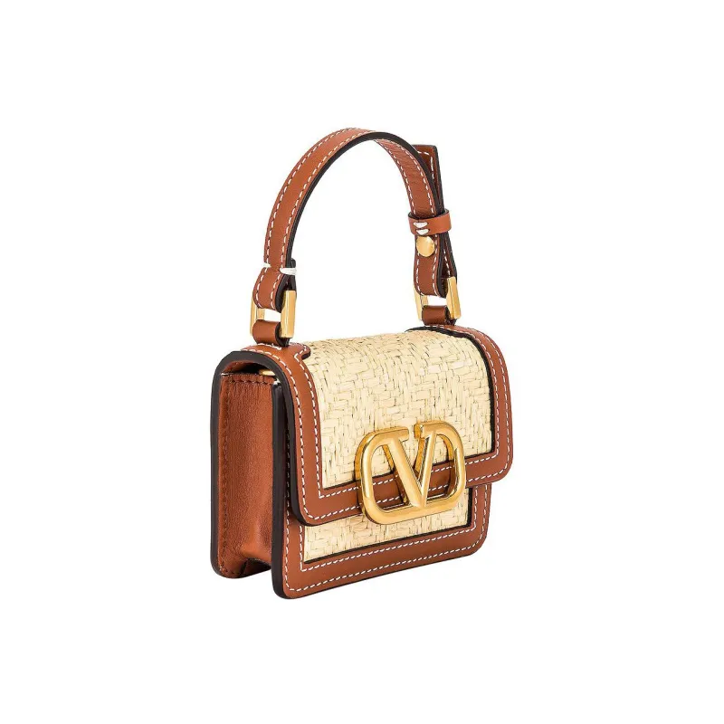 Valentino GARAVANI Raffia With Leather Trim Handbag Shoulder Bag Crossbody Bag Mini Women's Brown/Beige-2