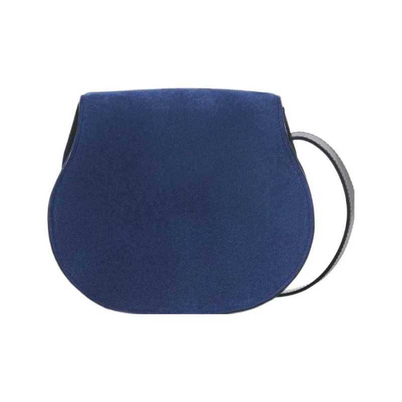 Chloe Marcie Suede Studded Calfskin Saddle Bag Shoulder Bag Crossbody Bag Small Size Women's Blue/Black-1