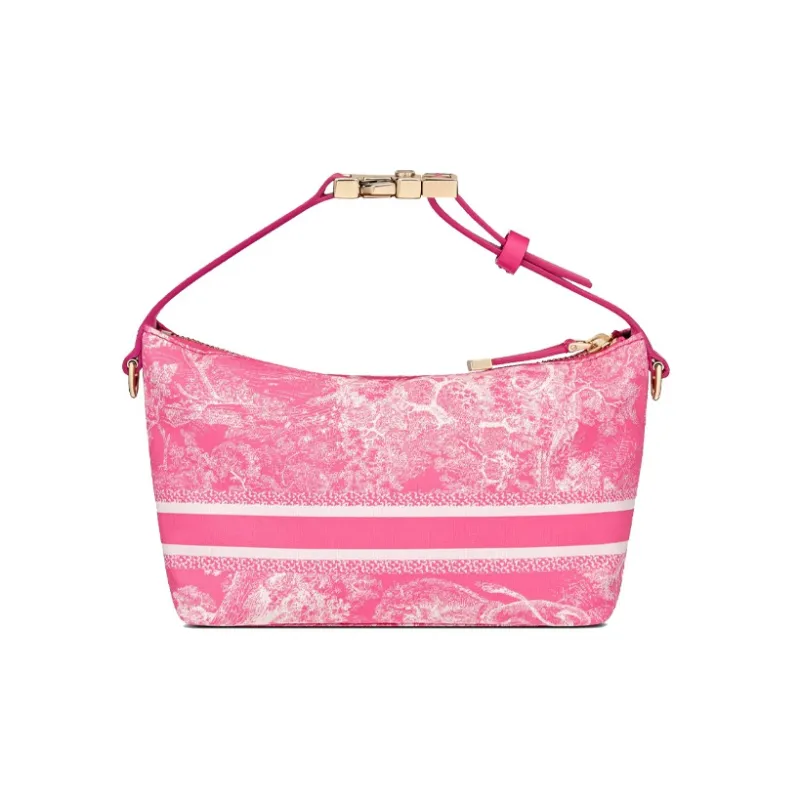 DIOR DiorTravel Embroidery Lunch Box Bag Handheld Handbag Small Size Women's Neon Pink-3