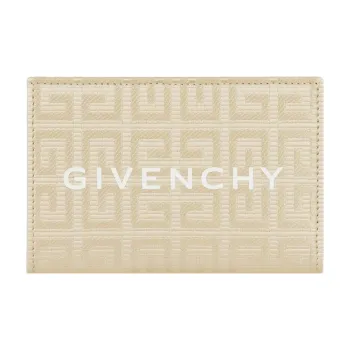Givenchy 4G Coated Canvas With Sheepskin Detail Card Holder Wallet Women's Light Brown
