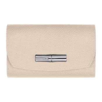 LONGCHAMP Roseau Cow Leather Card Holder, Wallet Women's Beige