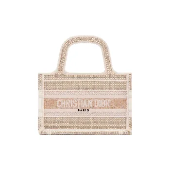 DIOR BookTote Faux Crystal Embroidery Tote Bag Shopping Bag Handbag Mini Women's Gold