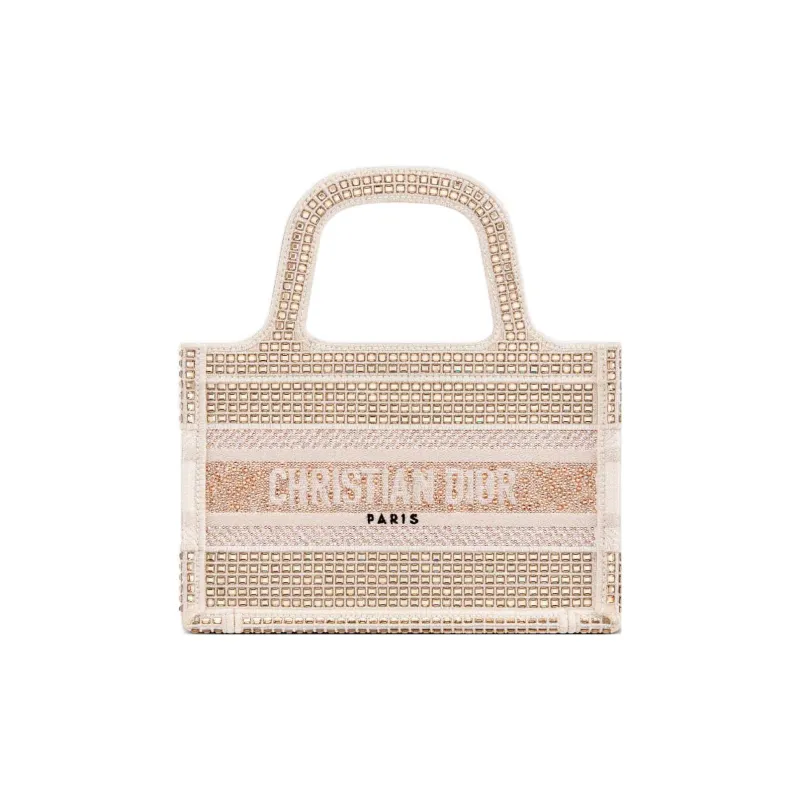 DIOR BookTote Faux Crystal Embroidery Tote Bag Shopping Bag Handbag Mini Women's Gold-0