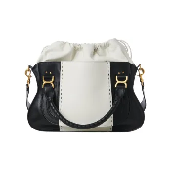 Chloe Marcie Calfskin Combined With Lambskin One Shoulder Handbag Crossbody Bag Large Size Women's White/Black
