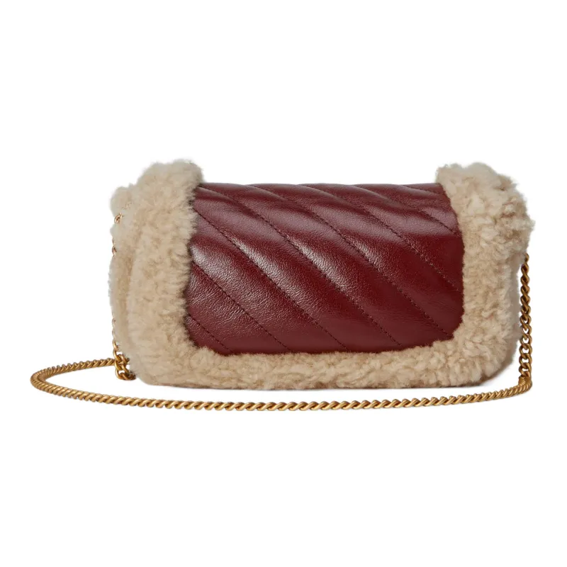 GUCCI GG Marmont Shearling With Leather Crossbody Bag, Shoulder Bag Women's-2