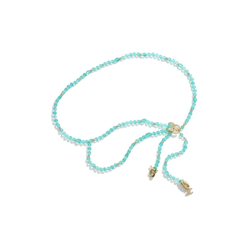 CHANEL Metal Glazed Pearls Gemstone Rhinestone Waist Chain Women's Blue-0