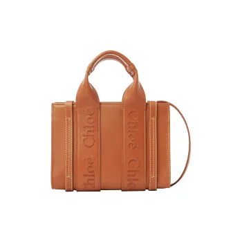 Chloe Woody Calfskin Tote Bag Shopping Bag Shoulder Bag Crossbody Bag Handbag Mini Women's Caramel