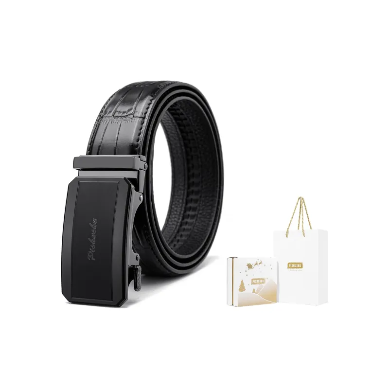 PISHUSHU Premium Selection Pressed Black Automatic Buckle Advanced Gift Feel Leather Belts Men's Width: 3.5cm-24