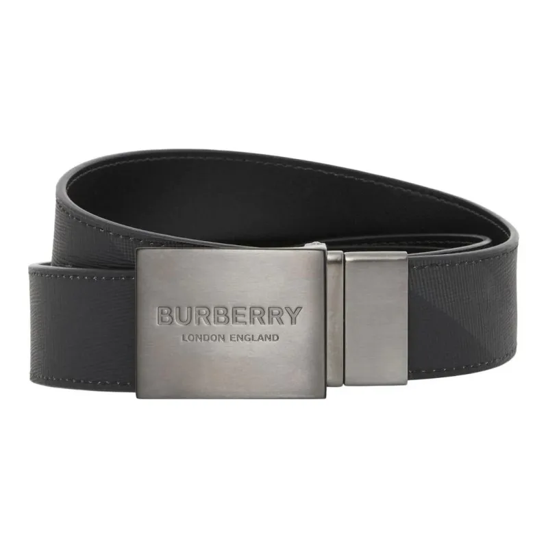 Burberry Fashion Individual Minimalist Style Letter Smooth Buckle Belt Men's Charcoal Gray/Ink Black-1