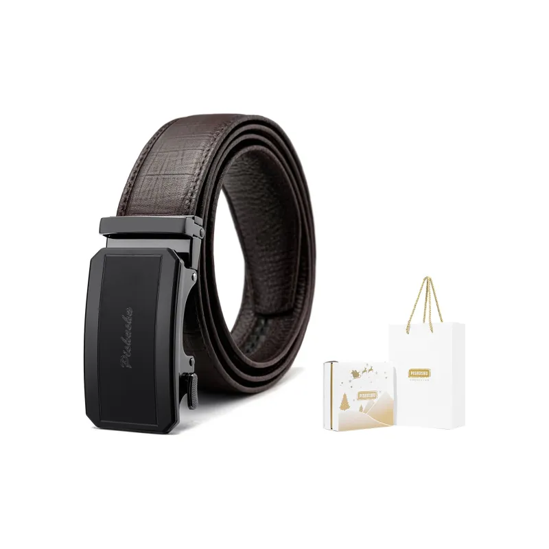 PISHUSHU Premium Selection Pressed Black Automatic Buckle Advanced Gift Feel Leather Belts Men's Width: 3.5cm-25
